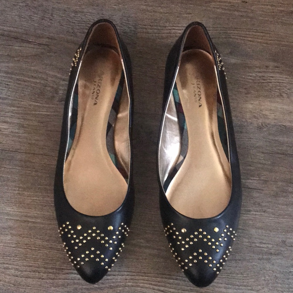 Arizona Jean Co. black/gold studded slip ons